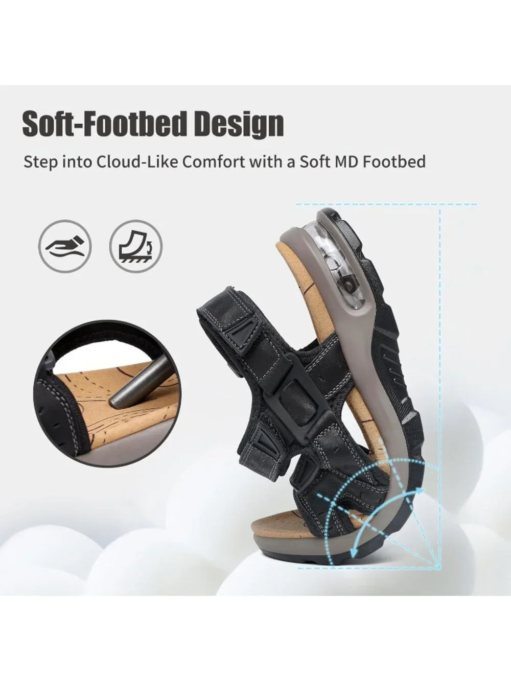 Men's Black Athletic Sandals Adjustable Strap Non Slip Casual Walking Shoes